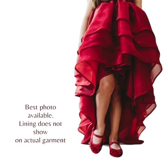 Calluna's Womens Red Organza Hi-low Tiered Ruffles Maxi Skirt Coctail Party Gown